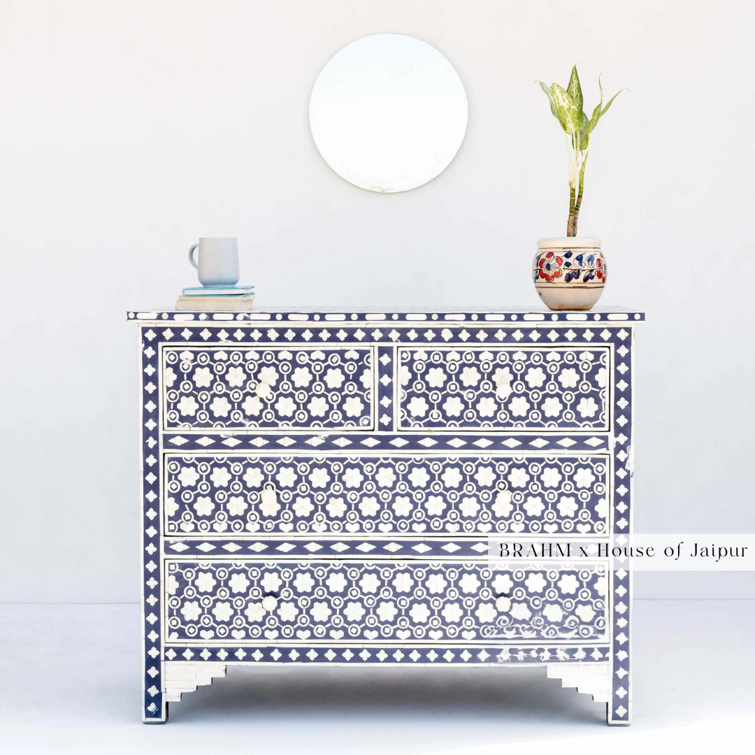 Honeycomb Blue Bone Inlay Dresser