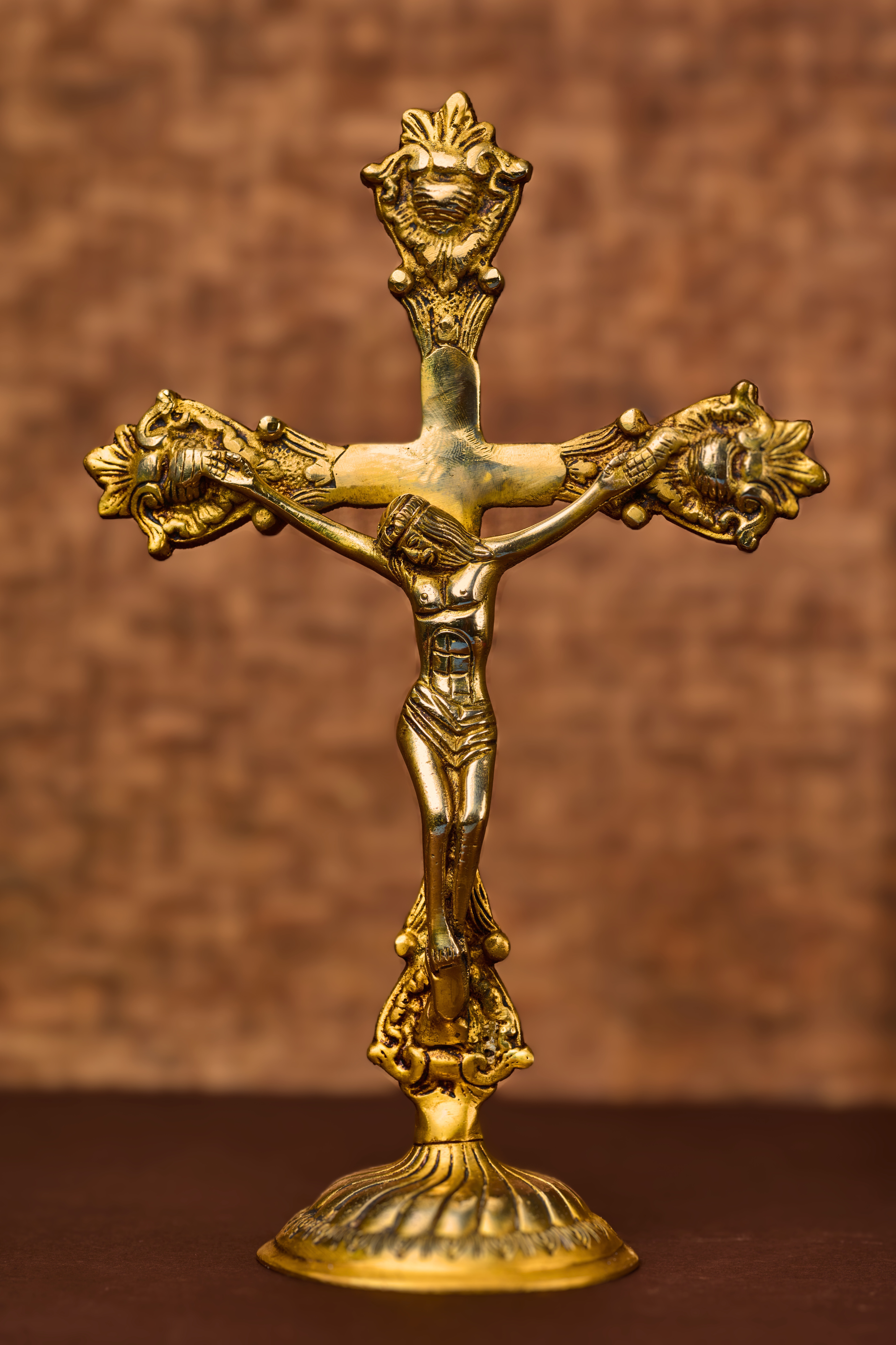 Etched Christ on a Cross in Solid Brass