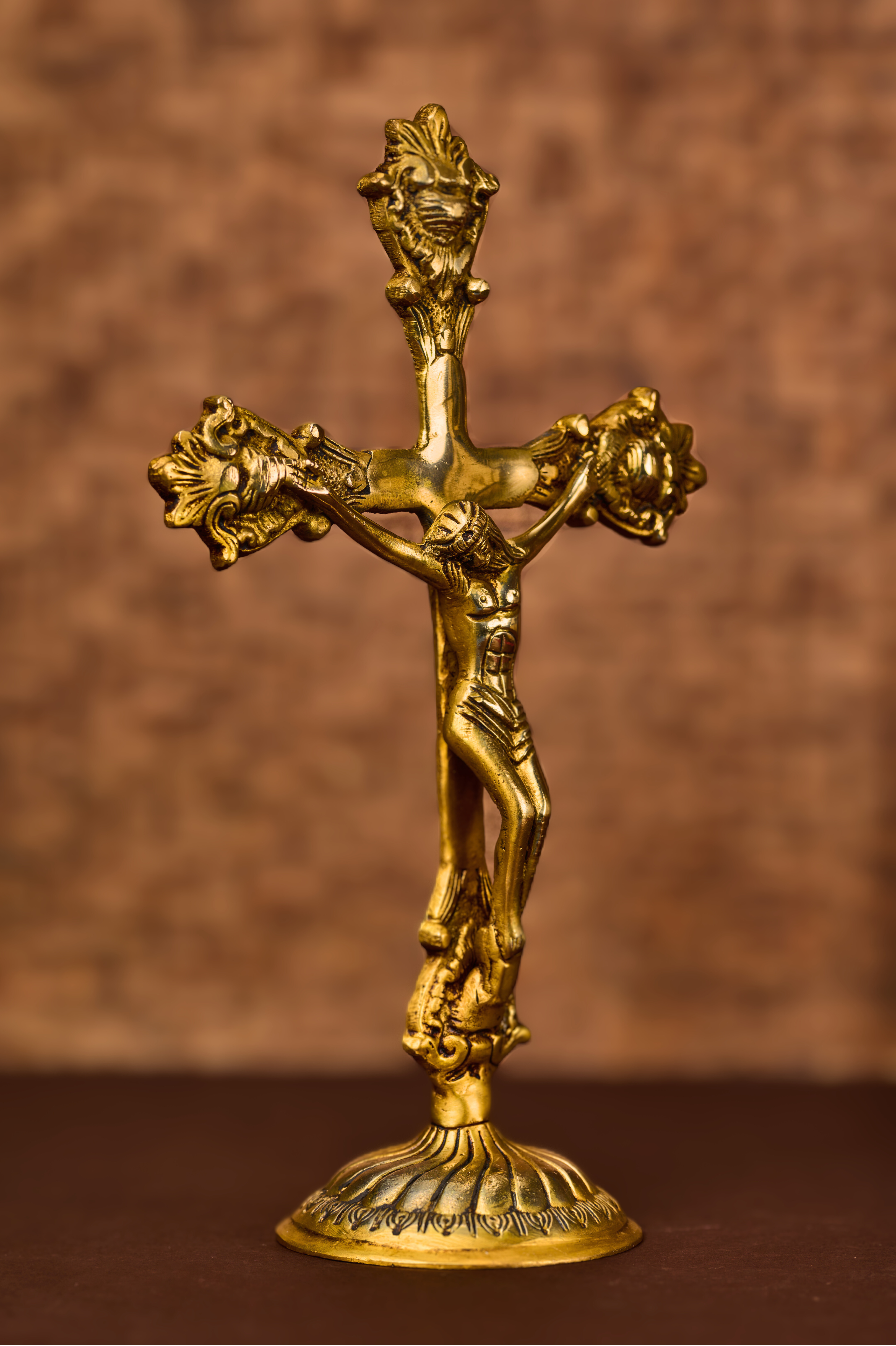 Etched Christ on a Cross in Solid Brass