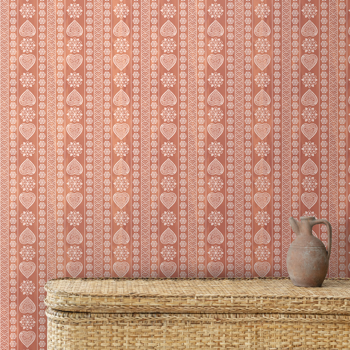 Sarangi Rajasthani Block Print Design Wallpaper Rust