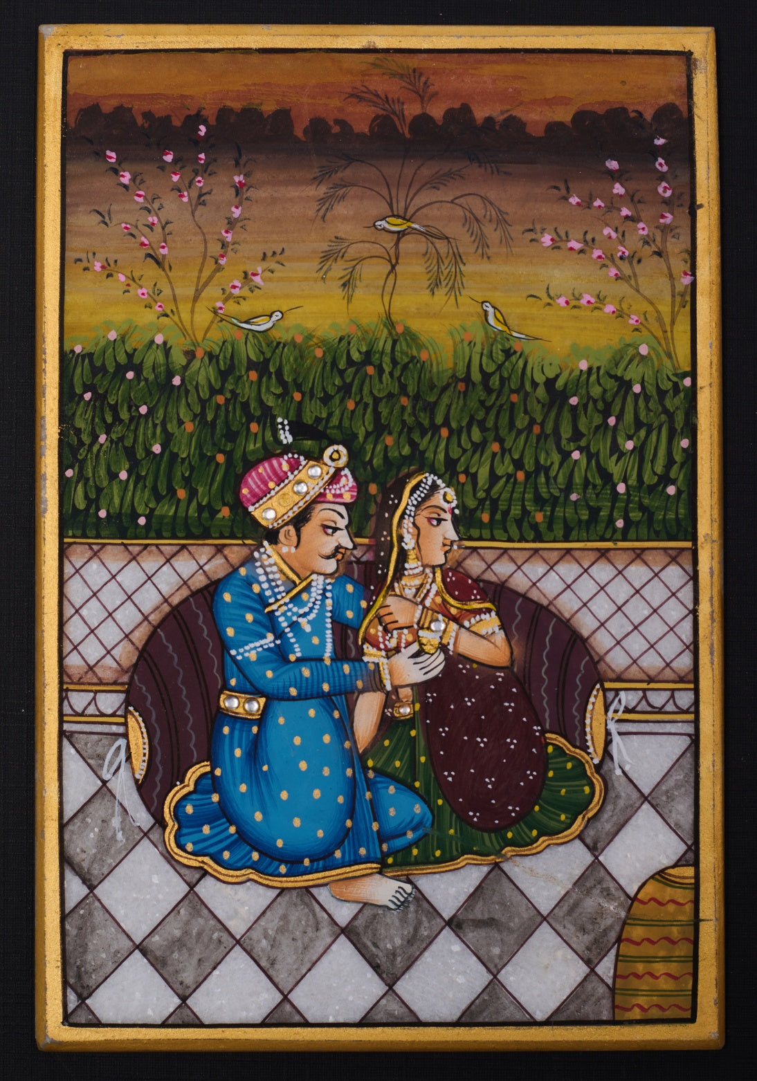 Serene garden Mughal miniature style