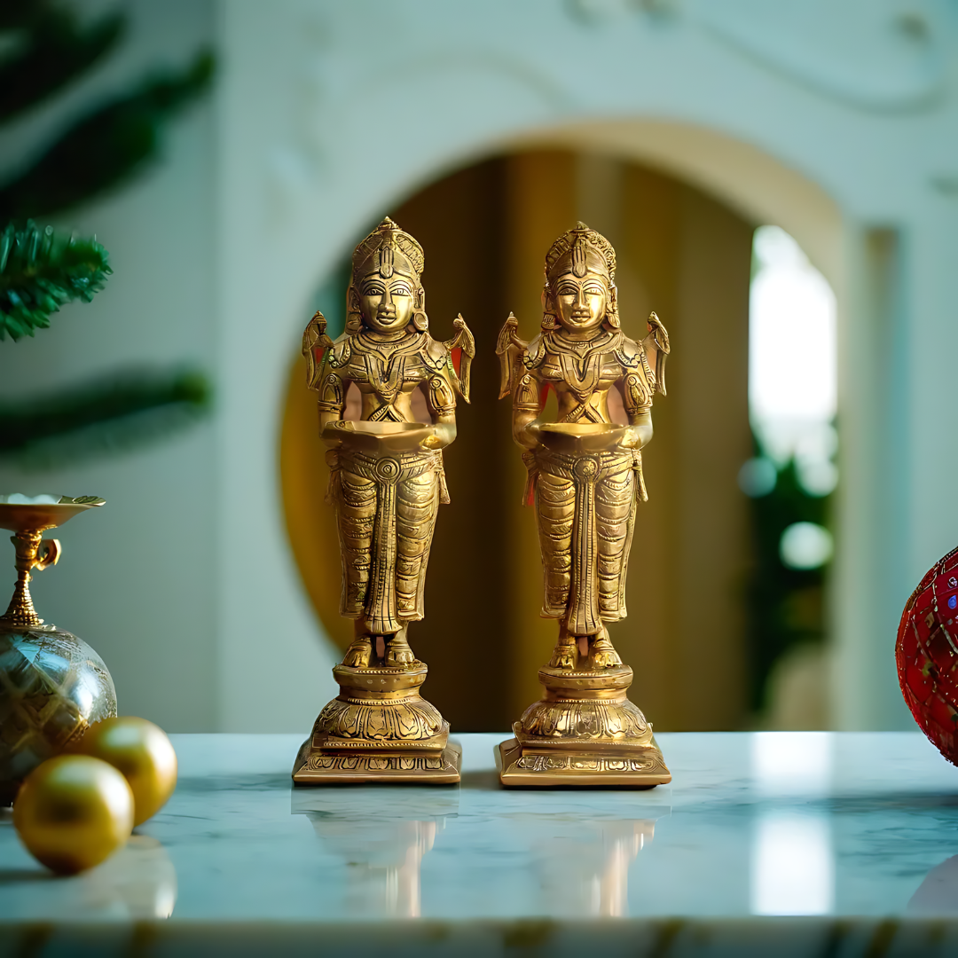 Twin 'Lakshmi' Goddesses in Brass