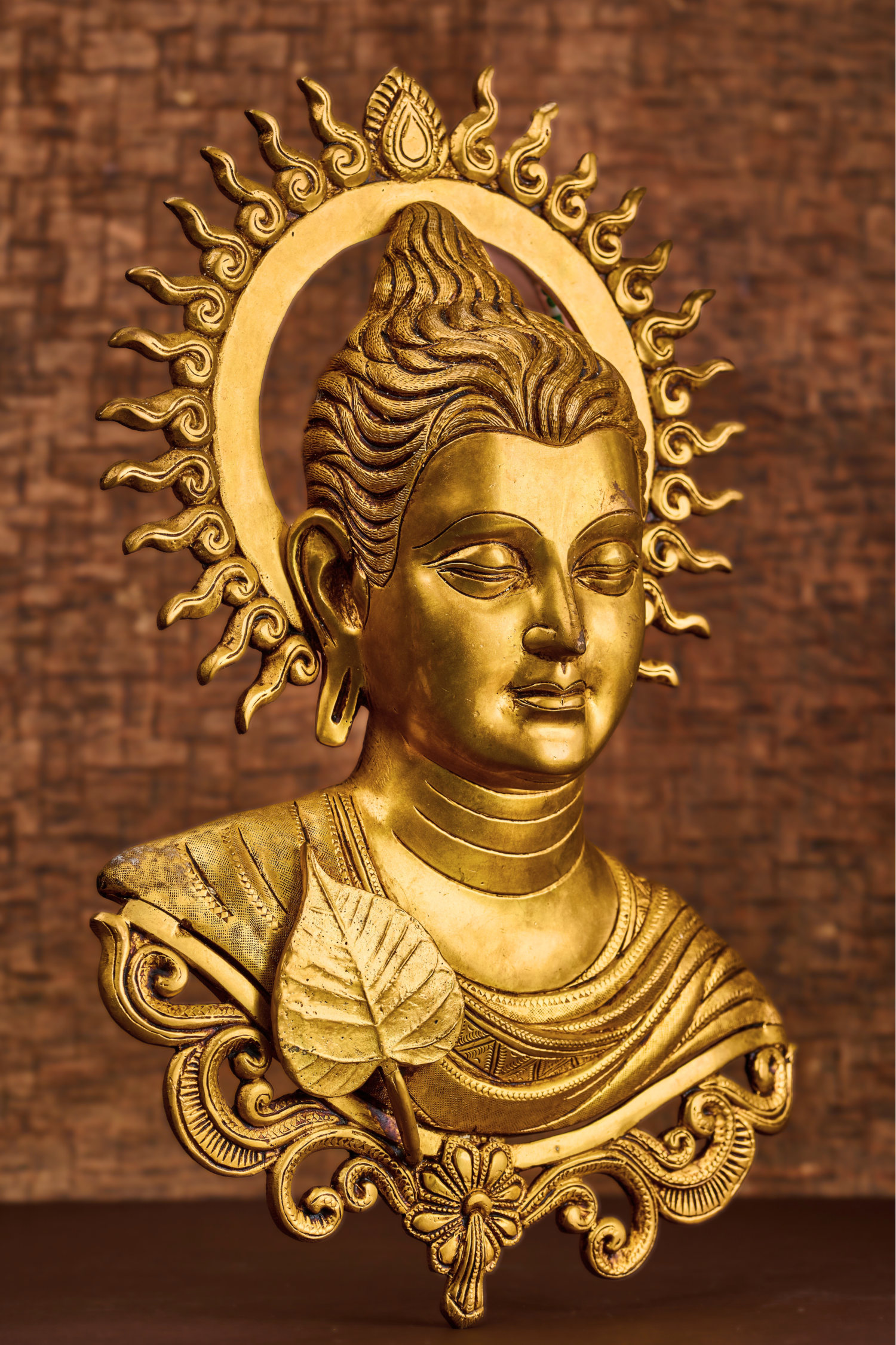 Halo Buddha Wall Sculpture in Solid Brass