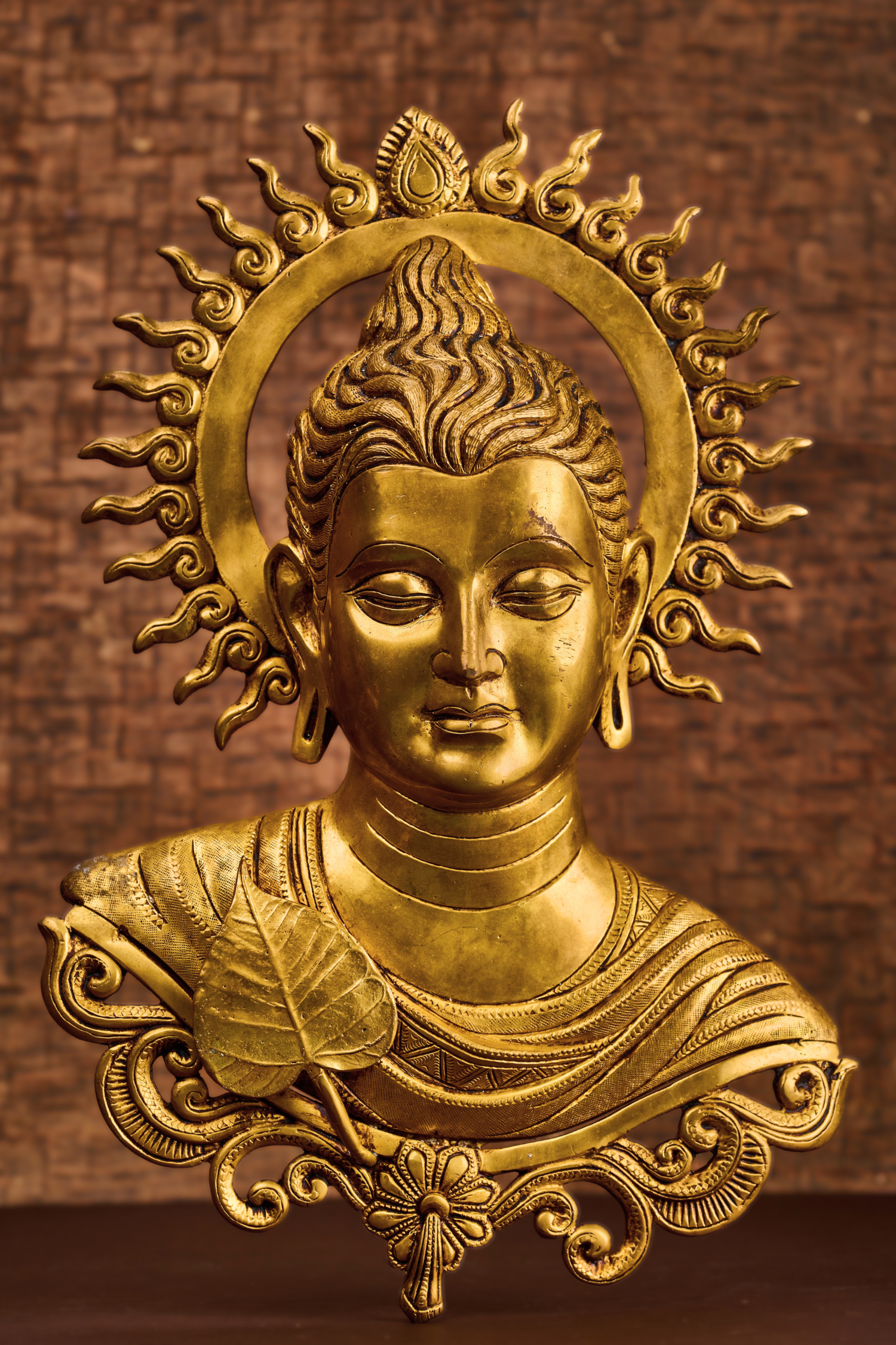 Halo Buddha Wall Sculpture in Solid Brass