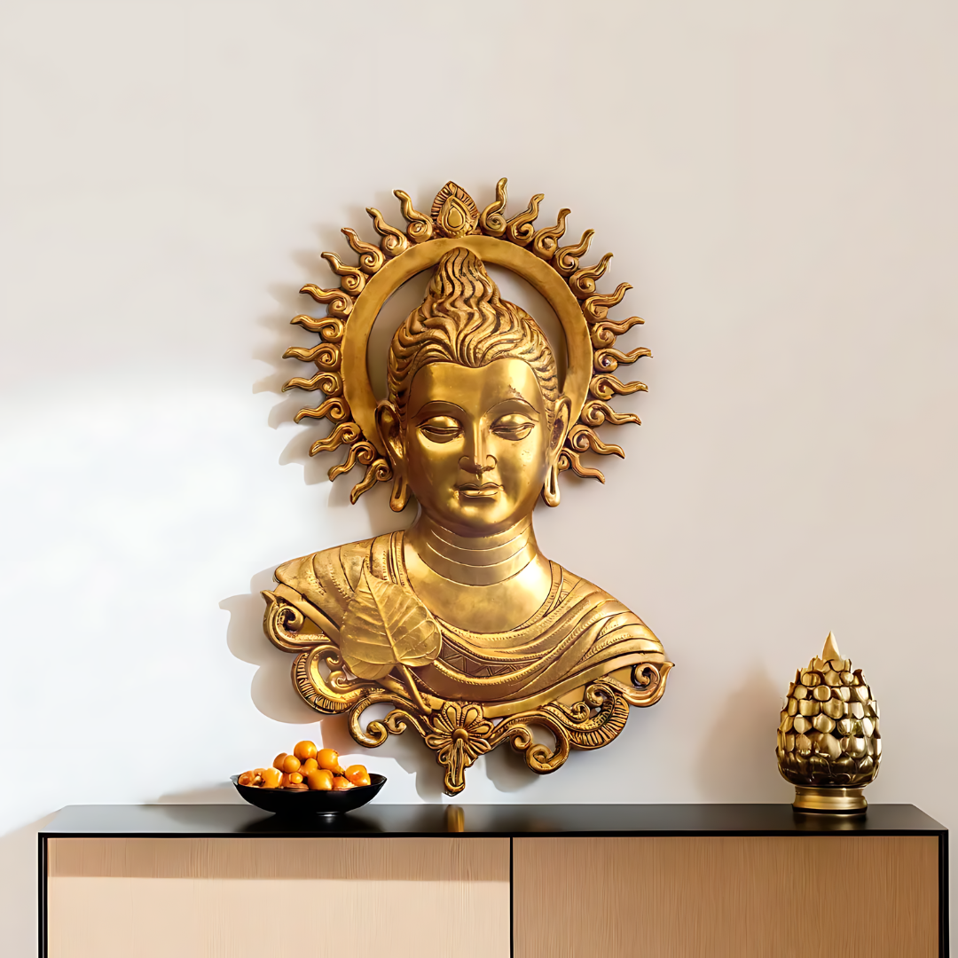 Halo Buddha Wall Sculpture in Solid Brass